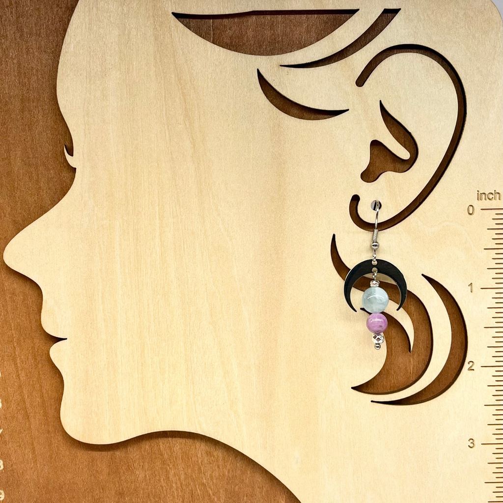 Aquamarine & Phosphosiderite Crescent Moon Earrings