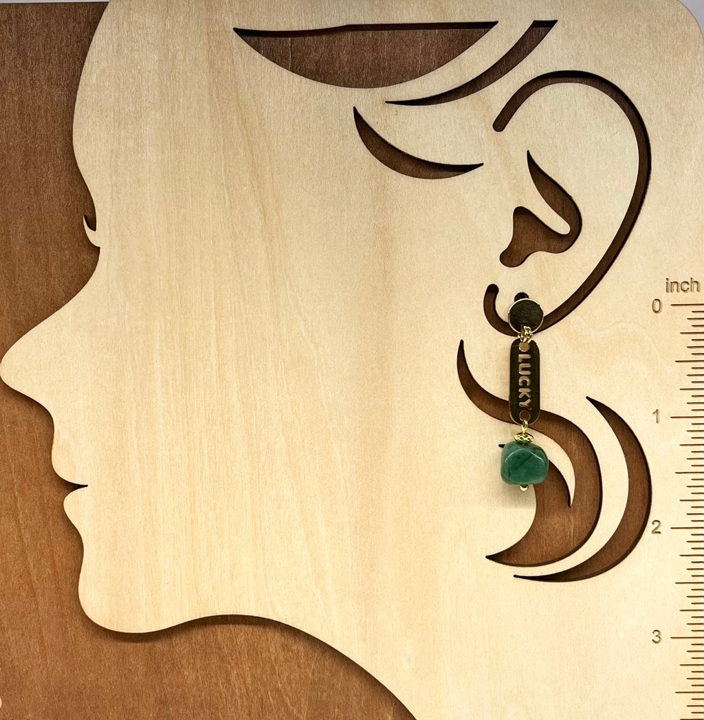 Lucky African Green Jade Drop Earrings