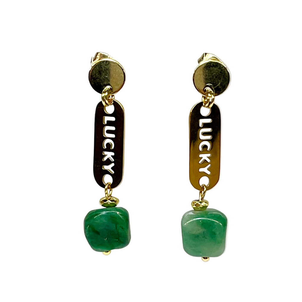 Lucky African Green Jade Drop Earrings