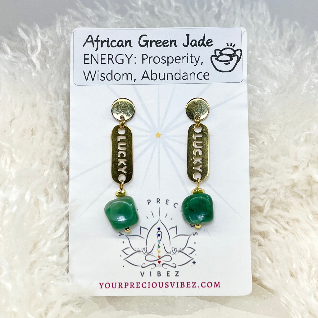Lucky African Green Jade Drop Earrings