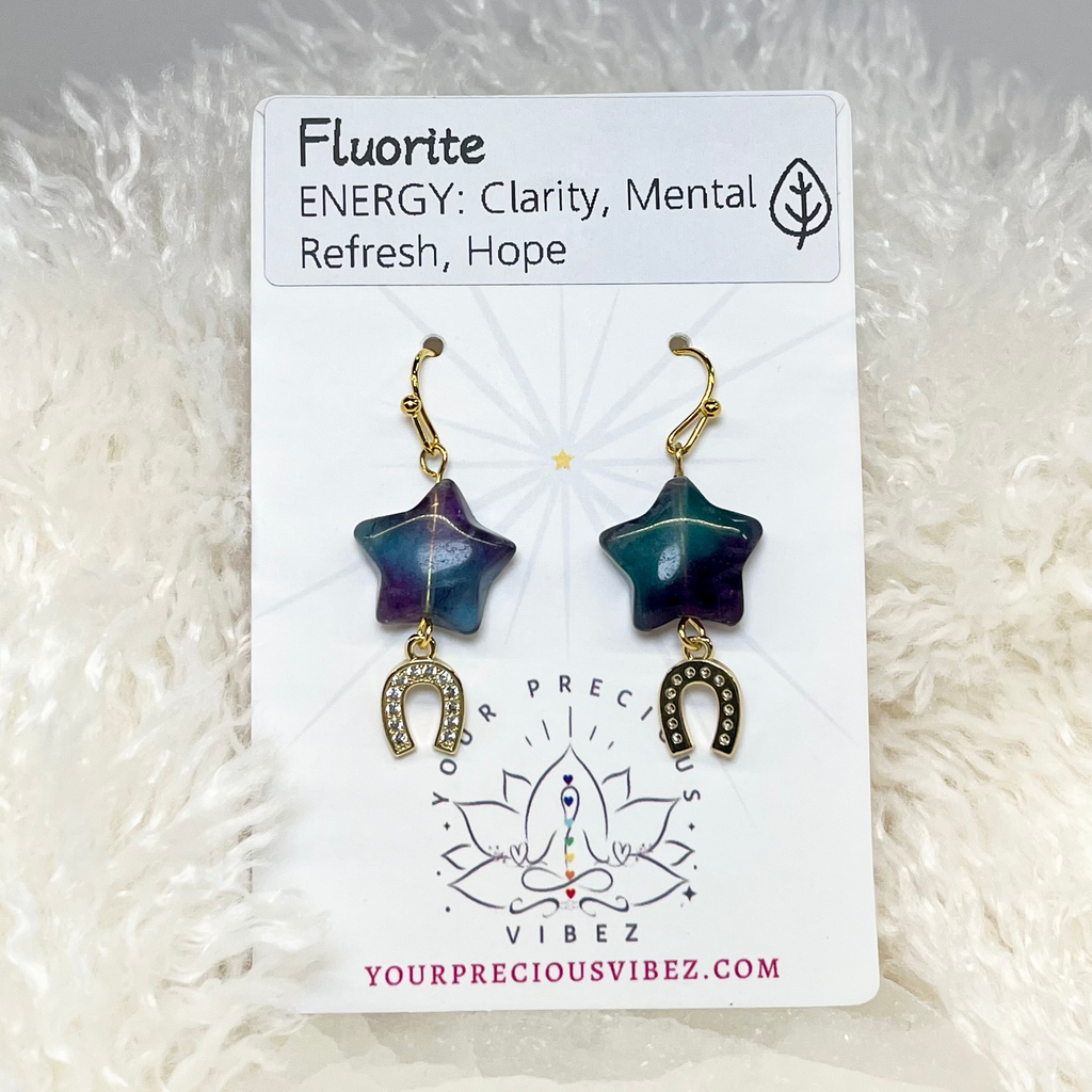 Fluorite Star & Horseshoe Drop Earrings
